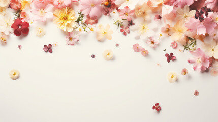 spring flowers on beige color background with copy space
