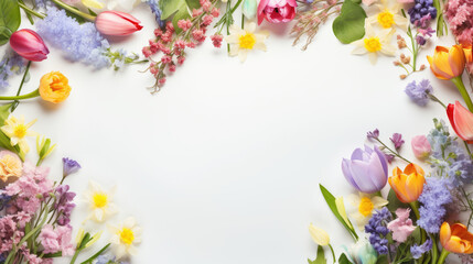 Naklejka na ściany i meble spring flowers pattern on white pastel color background with copy space
