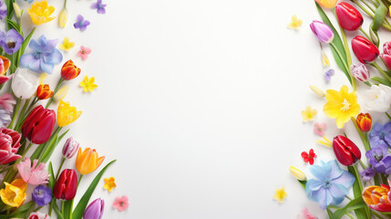Naklejka na ściany i meble spring flowers frame on a white background top view