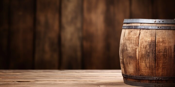 Wooden barrel and textured surface on table