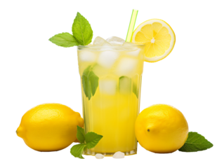 a glass of lemonade with lemons and a couple of lemons