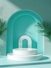 Mint background products display podium scene background vector 3d .Vertical