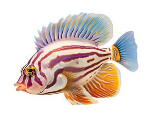 a colorful fish with blue and orange stripes