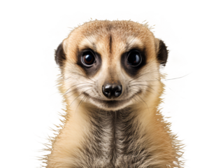 a meerkat sitting on a white background