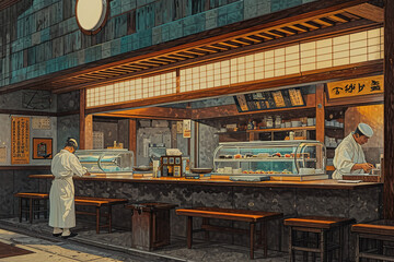 Fototapeta na wymiar sushi bar illustration 
