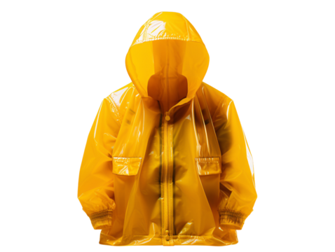 a yellow raincoat with black straps - Powered by Adobe