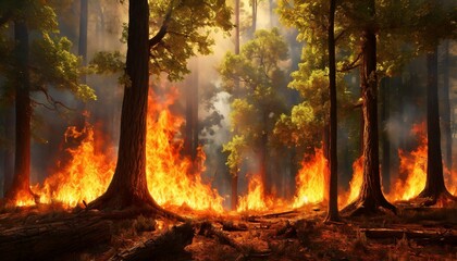 Incendie d'une forêt, concept de réchauffement climatique - obrazy, fototapety, plakaty