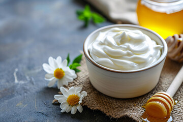 Fototapeta na wymiar A bowl of natural yogurt and honey