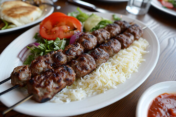 Delicious Turkish kofte meat at a restaurant, tasty food