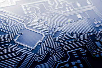 dark blue printed circuit. layout of tracks.