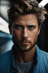 Close Up of a Person With Blue Eyes. Generative AI.