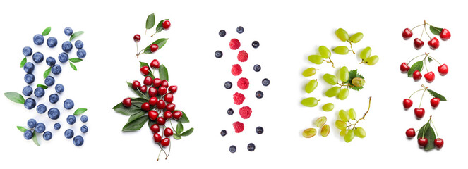 Set of different ripe berries isolated on white