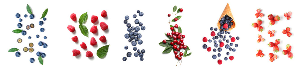 Set of different ripe berries isolated on white