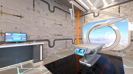 宇宙船内の検査室　3DCG レンダリング - obrazy, fototapety, plakaty