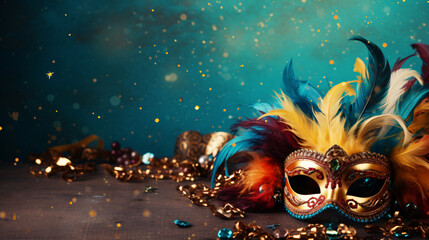 carnival mask and confetti