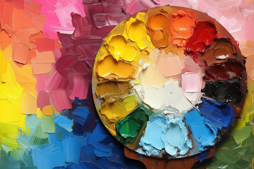Oil paint palette with rainbow colors