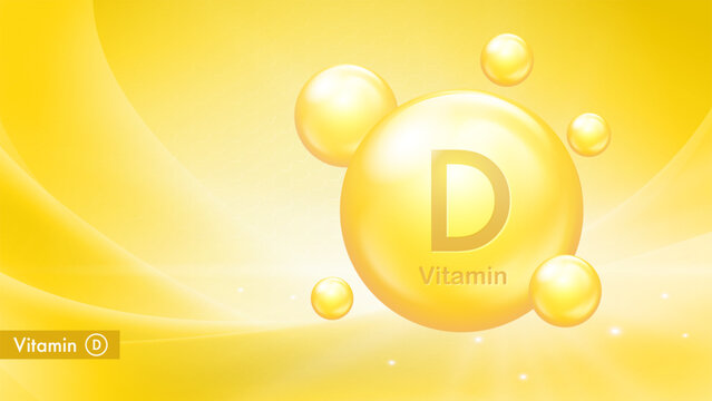 Vector banner for Vitamin D complex with drop bubbles. Medical and scientific concept. Beauty treatment nutrition skin care or cosmetic poster