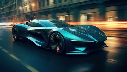 Fototapeten the futuristic elan concept car driving along a city road at night time, in the style of vray tracing   © Koray