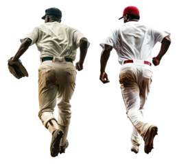 Back view of Latin baseball players over white transparent background