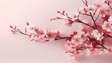 Cherry blossom sakura in Japanese Prunus serrulata symbolic and cultural icon small, delicate petals white to pale pink, spring banner copy space greeting card background