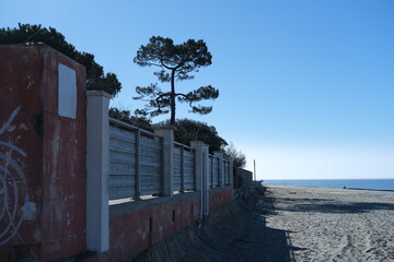 A view of Arcachon bay on a sunny day.  Pyla-sur-Mer, France - January 25, 2024.