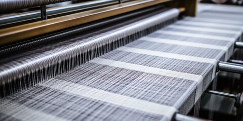 Industrial Loom Producing Grey Fabric. Textile Industry. Silk Production. Generative AI