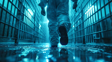 The doctor's footsteps in the prison corridor - obrazy, fototapety, plakaty