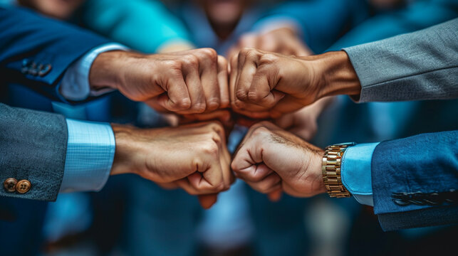 Large business team showing unity with their hands together