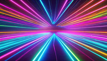3d render, abstract background of neon lines glowing in ultraviolet spectrum, fun party wallpaper