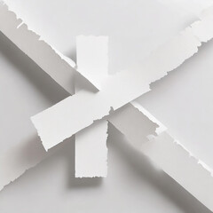 3d render, blank ripped paper pieces in the shape of a cross isolated on white background. Abstract modern wallpaper