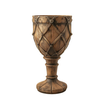 A medieval wine wood goblet isolated on transparent background. PNG file. Game art style.