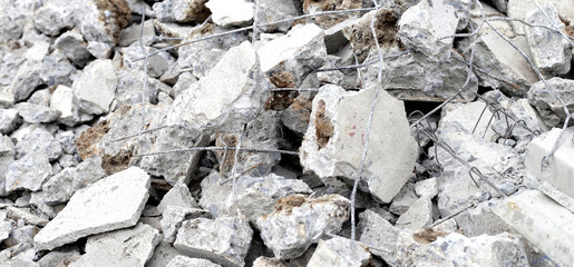 Broken concrete, Piles of rubble after house demolition