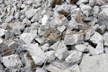 Broken concrete, Piles of rubble after house demolition