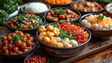 Traditional chinese food on a wooden table