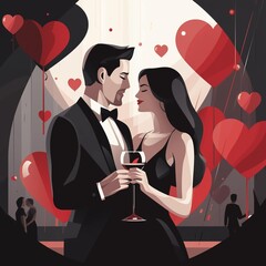 Vector illustration embodies tenderness and attraction, depicting a couple in love at the moment of their happiness and intimacy.