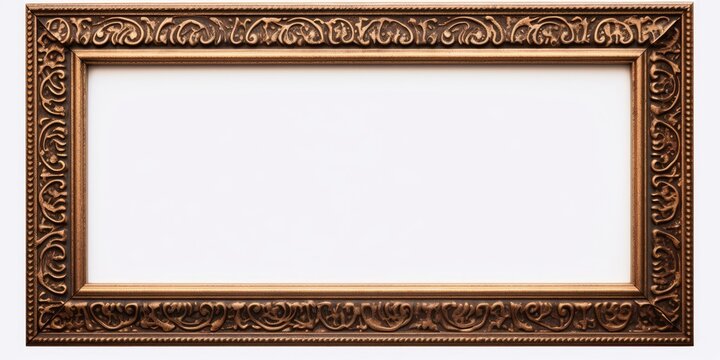 Rectangular antique wooden frame on white background, for painting, mirror, or photo.