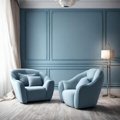 Close up of elegant ice blue fluffy armchair view 