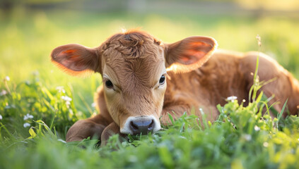 little calf sitting on the grass Generative AI