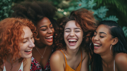 Fototapeta premium A group of diverse and happy friends sharing laughter and creating cherished moments together