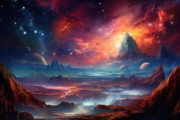 Stellar scenery with galaxies depicting a futuristic world