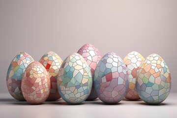 Easter mosaic decorated eggs, high key, Generative AI