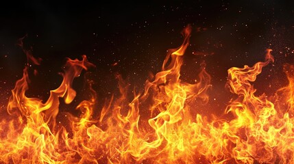 Burning fire flames on dark background - 719712185