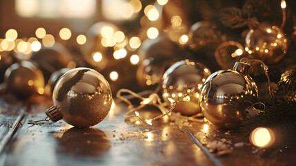 golden color glass christmas balls, generative ai - 719713322