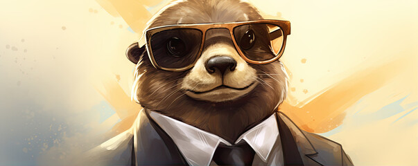 funny mole with glasses in suit,