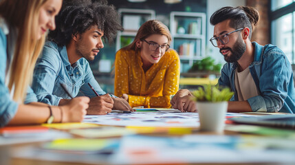 Fototapeta premium People of Diverse Ethnicities Sitting Around a Wooden Table at an Outdoor Café