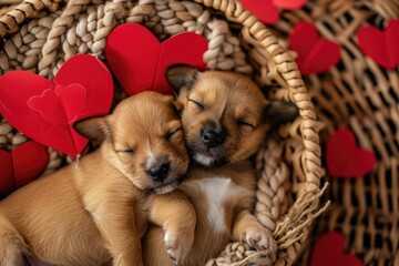 Fototapeta na wymiar Cute puppy couple in love on valentines day Pragma