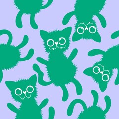 Halloween cats seamless cartoon animals pattern for wrapping paper and fabrics and linens and kids
