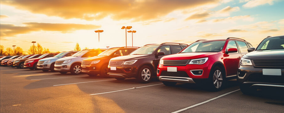 A many new cars different colour on the parking.