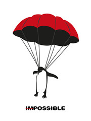 Flying penguin with parachute. Vector motivation illustration - 719717355