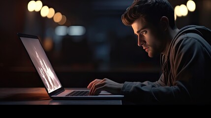 a person using a laptop, this reflects the real work of a freelancer. Reflection on the screen and general interaction with the laptop to make the scene more convincing.